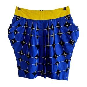 100% cotton retro pocket knee length graph skirt 1980s